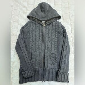 Wind‎ river Gray Cable Knit Zip Up Sweater Hoodie with Sherpa lining Size S
